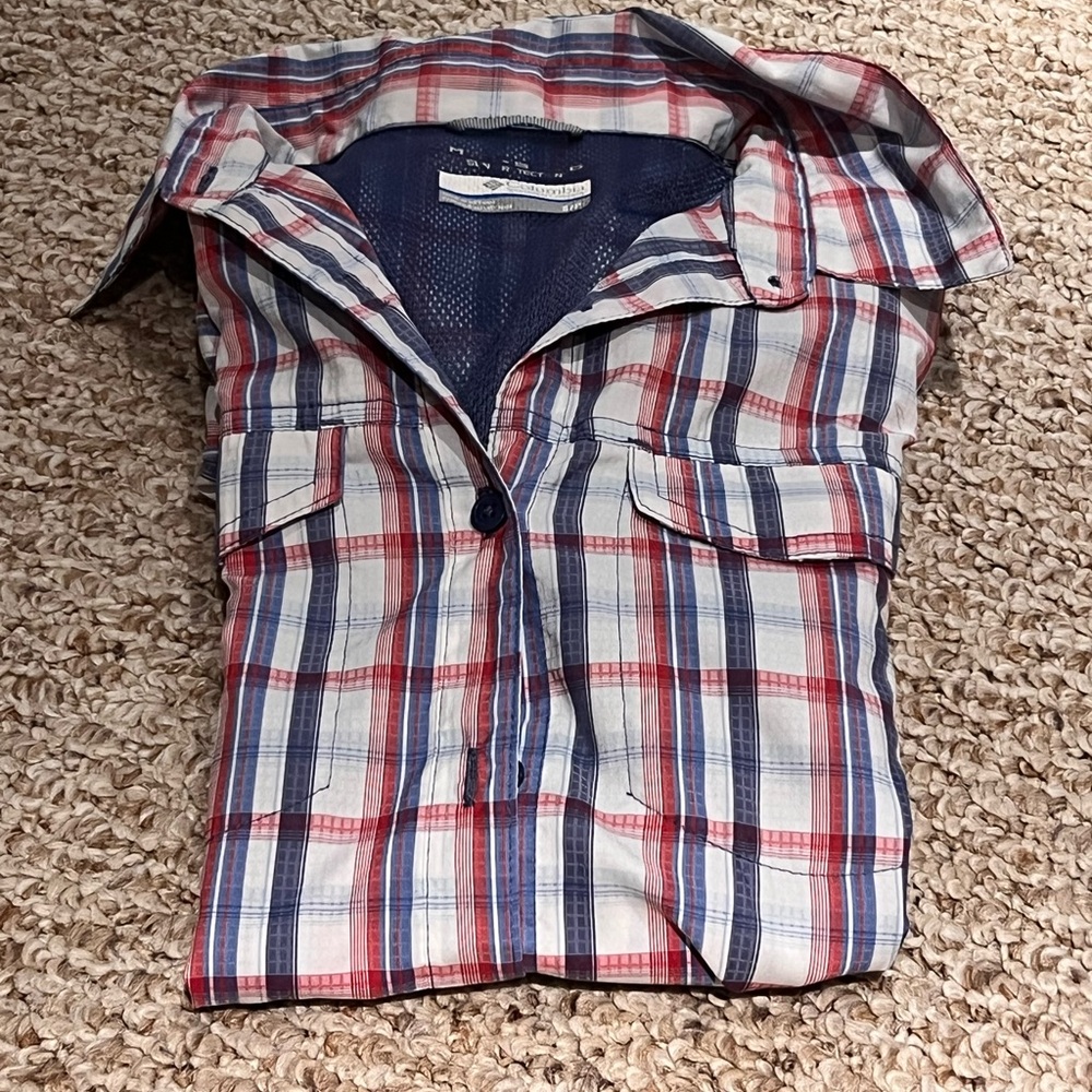 Columbia Women's Red and Blue Plaid Button Down Shirt